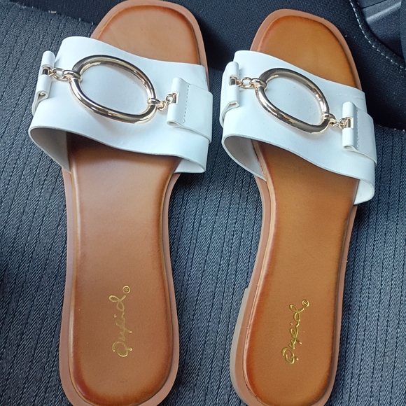White and Brown Slide Sandals - Picture 1 of 1